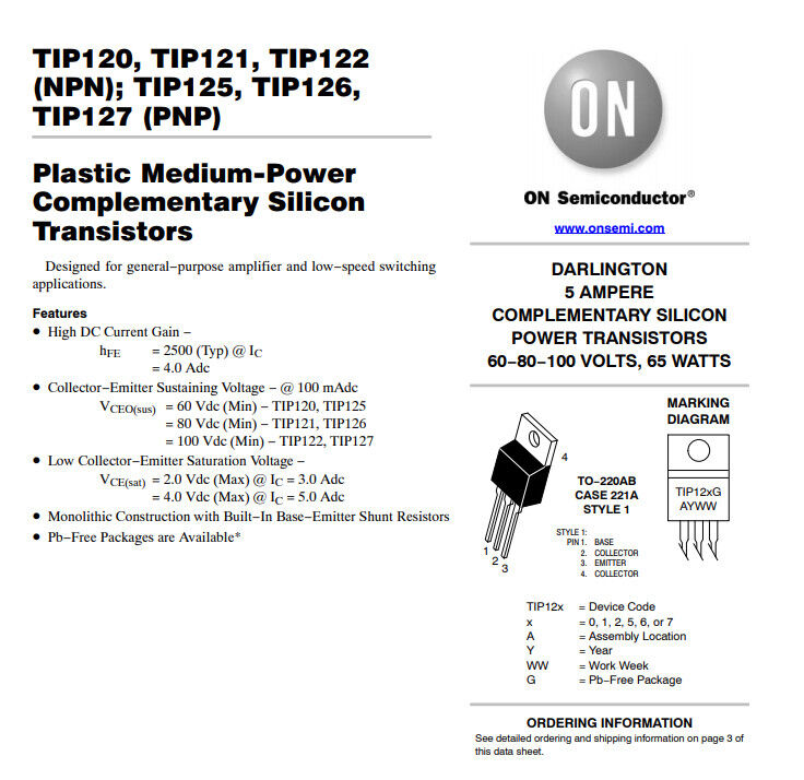TIP126 PNP Darlington Transistor TIP126 Genuine Motorola Tested OK  32pcs