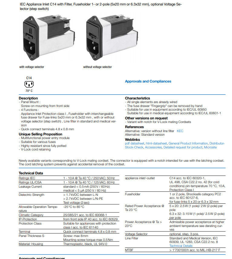 4A 250v AC EMI RFI Mains Noise Filter Inlet Schaffner KFC 4303.5013