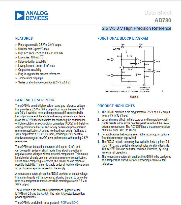 4pcs Genuine AD780AR 2.5V / 3.0V High Precision Voltage Reference