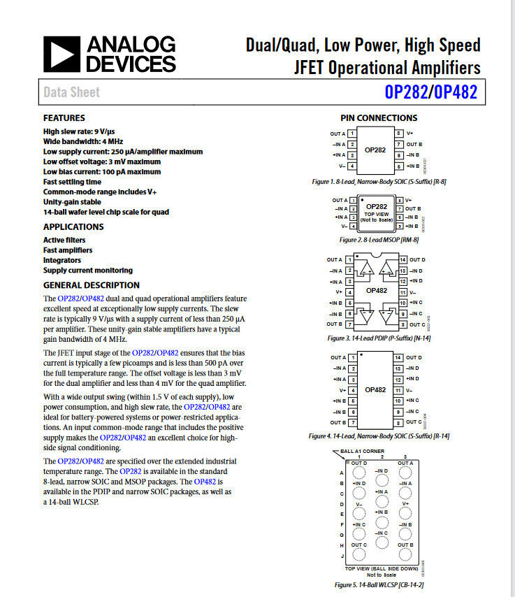 4pcs Genuine OP482 Low Power High Speed JFET Operational Amplifier