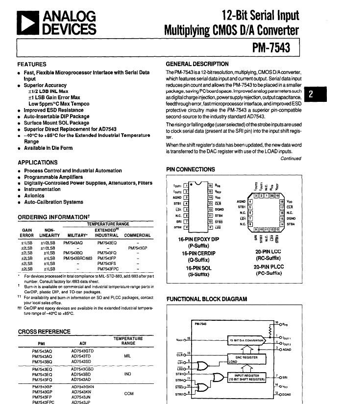 6pcs 12 Bit  DAC PM7543 DAC Genuine Analog Devices